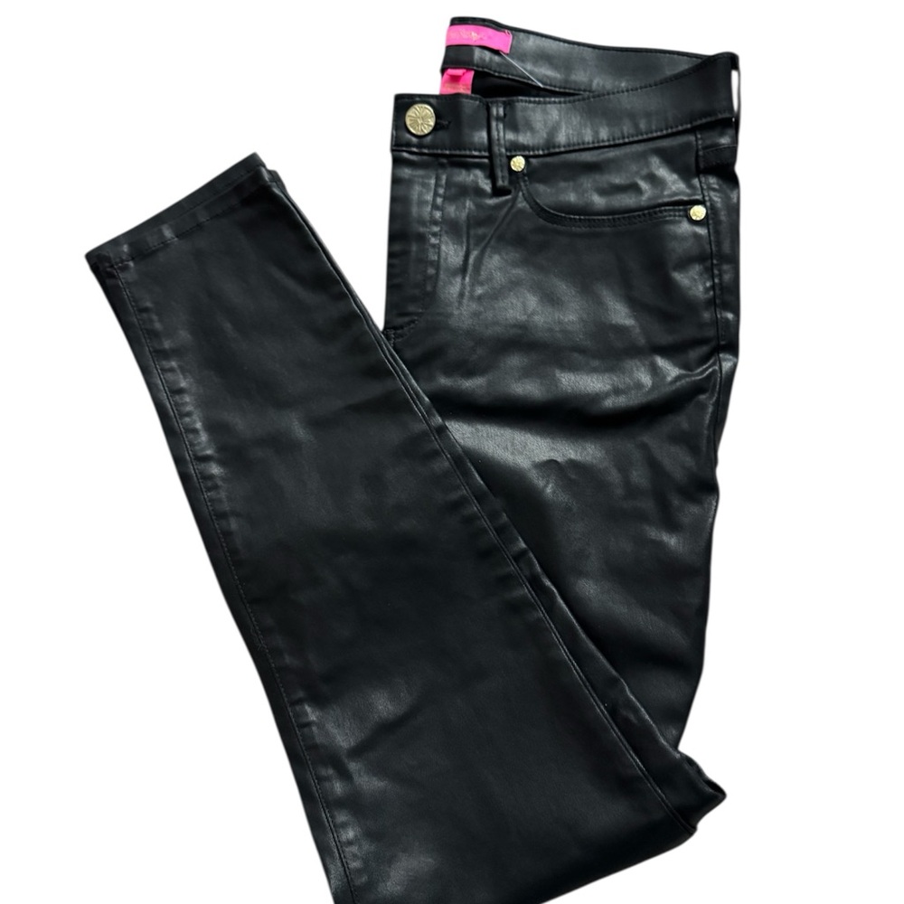 Lilly Pulitzer South Ocean High Rise Skinny Jean In Noir Stylish Black Leather - Picture 3 of 5